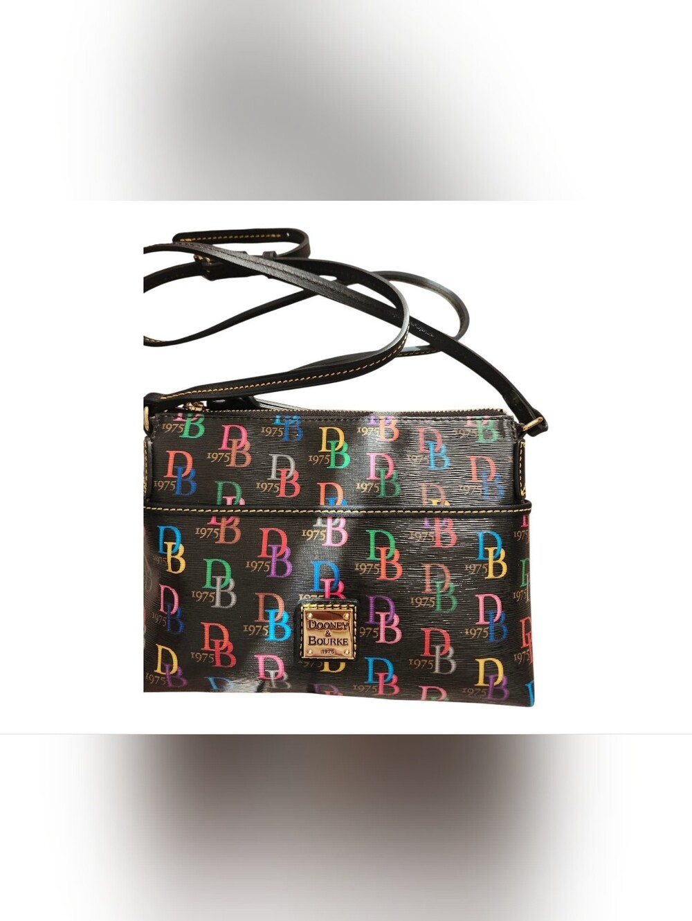Dooney & Bourke NWOT Black With Multicolor DB Logo Print Crossbody No Callouts - Picture 2 of 8